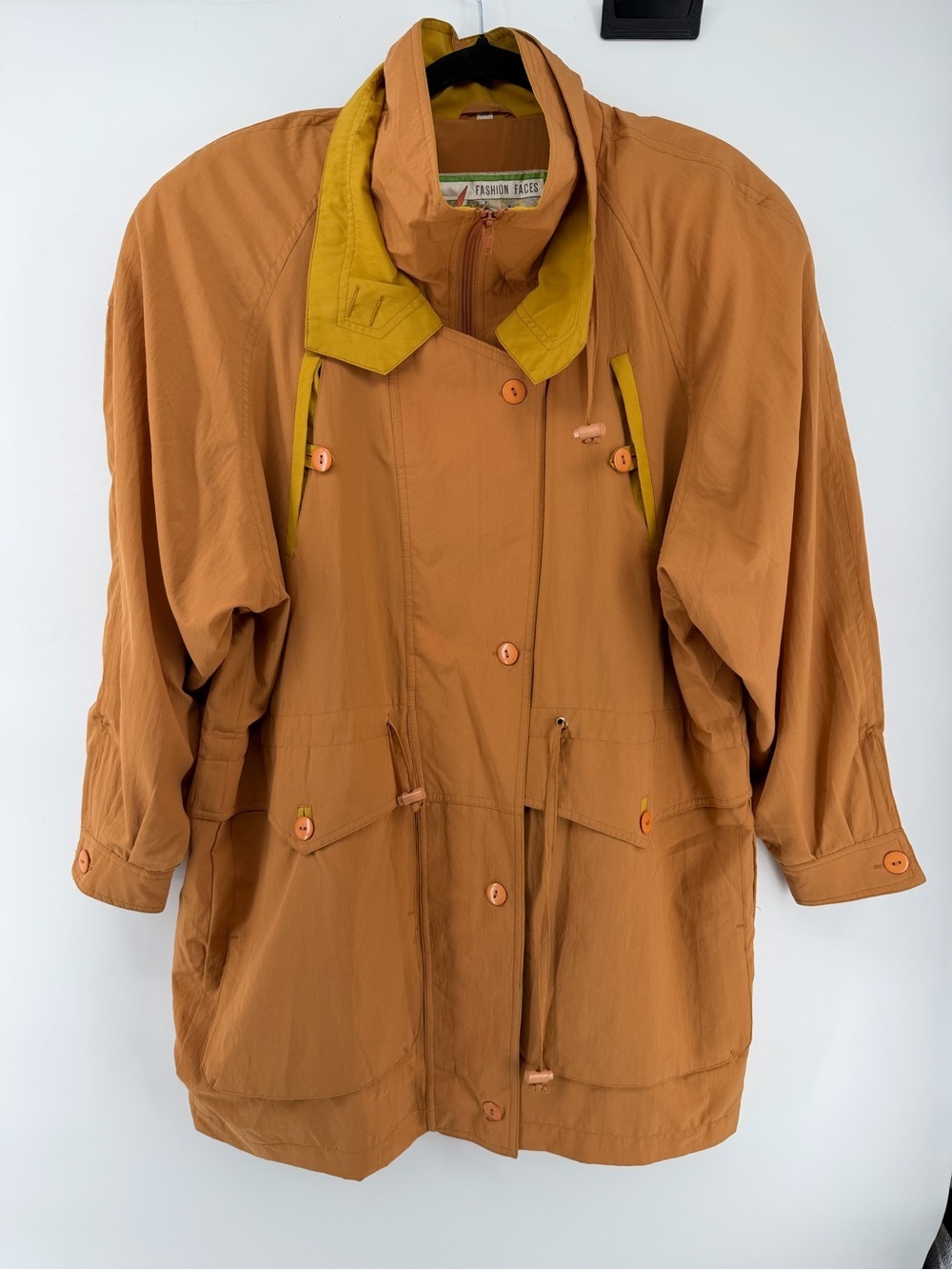 Vintage 80s Fashion Faces Mustard Yellow Lightweight Windbreaker Trench Jacket